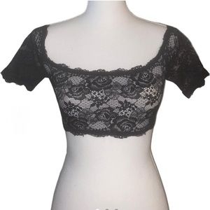 •Black See-Through Lacey Lingerie like Crop Top•